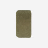Top view of a dar olive organic cotton face towel laid flat with rounded corners, shown on a white background.